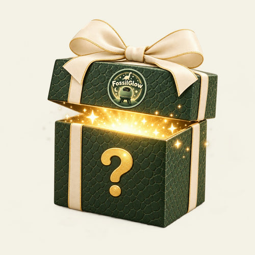 Green mystery gift box with a glowing question mark