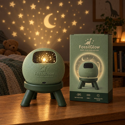 FossilGlow projector next to its gift box